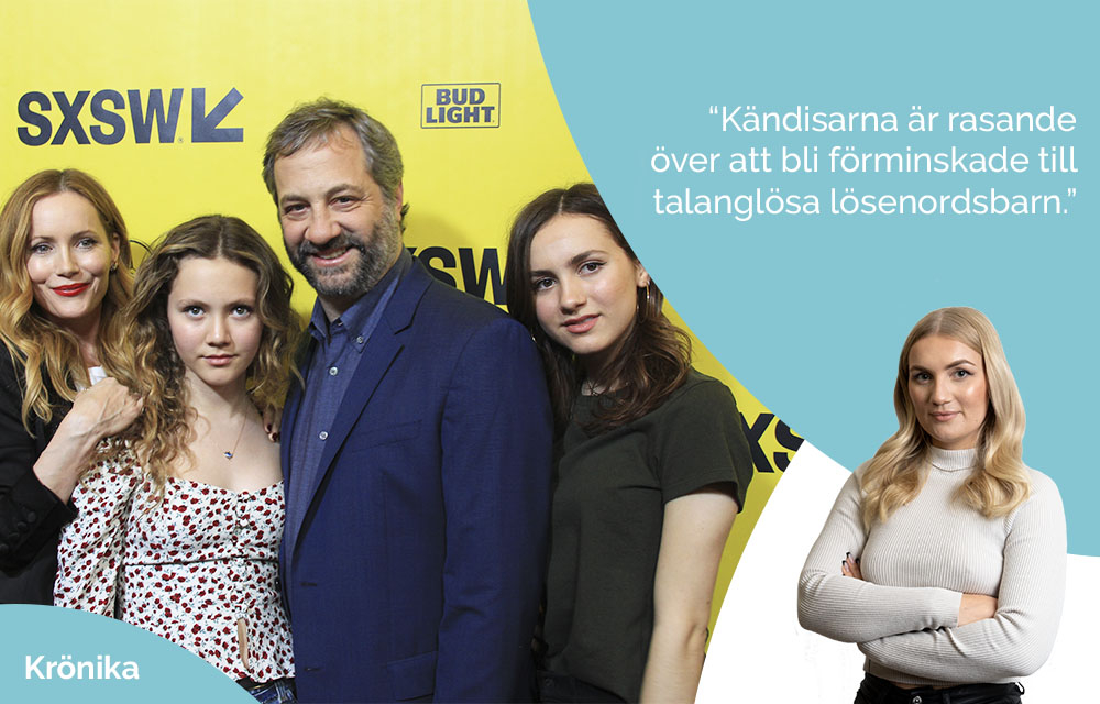 Maude Apatow - på bild tillsammans med föräldrarna Judd Apatow och Leslie Mann, samt systern Iris - är bara en av många Hollywoodkändisar som kallats för "nepo baby".