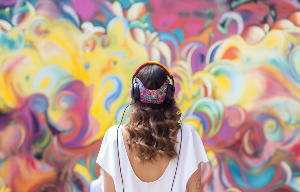 Kvinna med hörlurar 